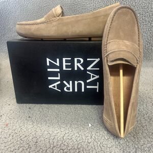 Naturalizer Leather Suede Loafers Womens 8M Oatmeal Brynn Driving Loafers